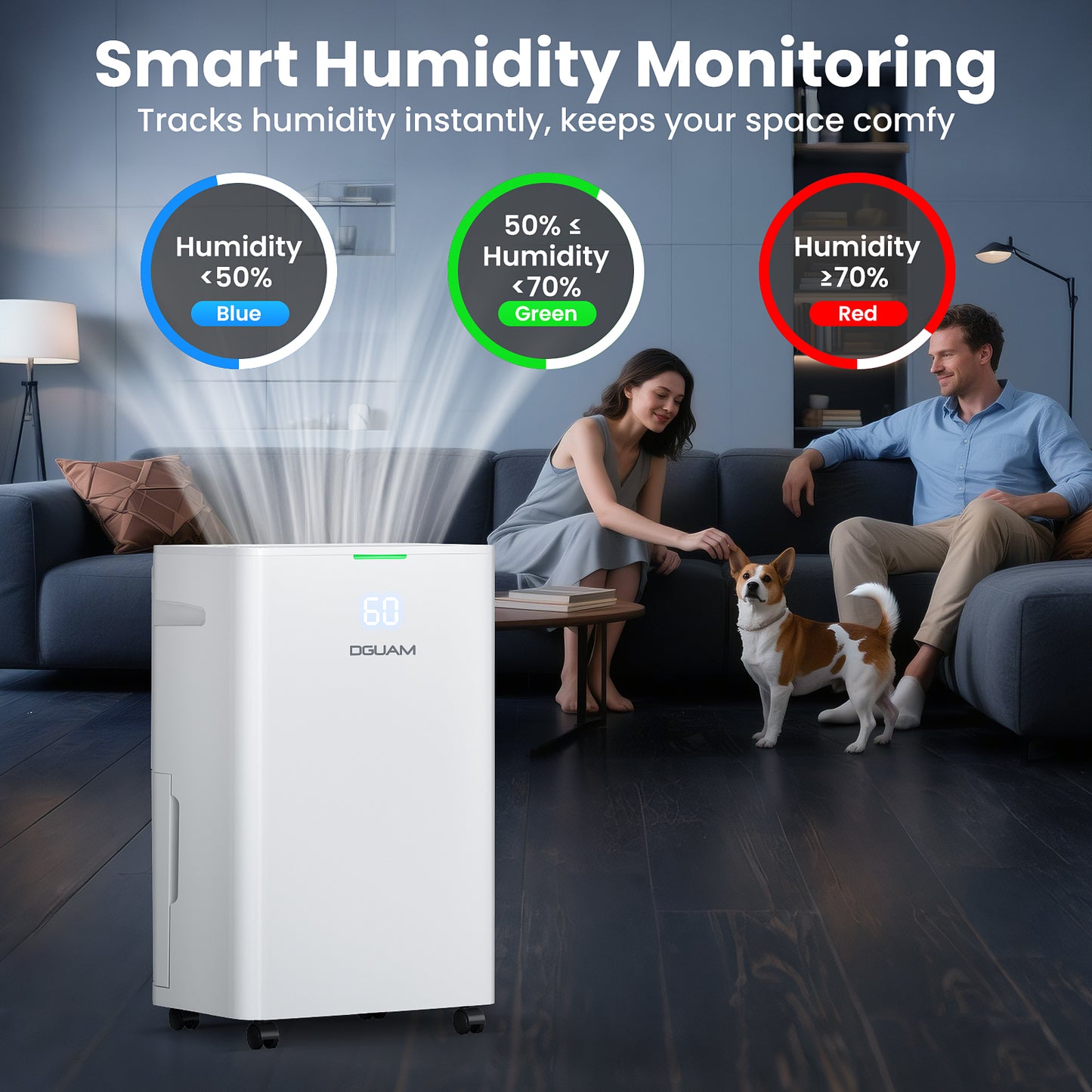 4500 Sq.Ft Dehumidifier, DGUAM 80 Pint Dehumidifier for Basement with Drain Hose, Smart Dehumidifiers with Humidity Control, Energy-Efficient, Quiet, 3 Modes Dehumidifiers for Home, Bedroom, Garage