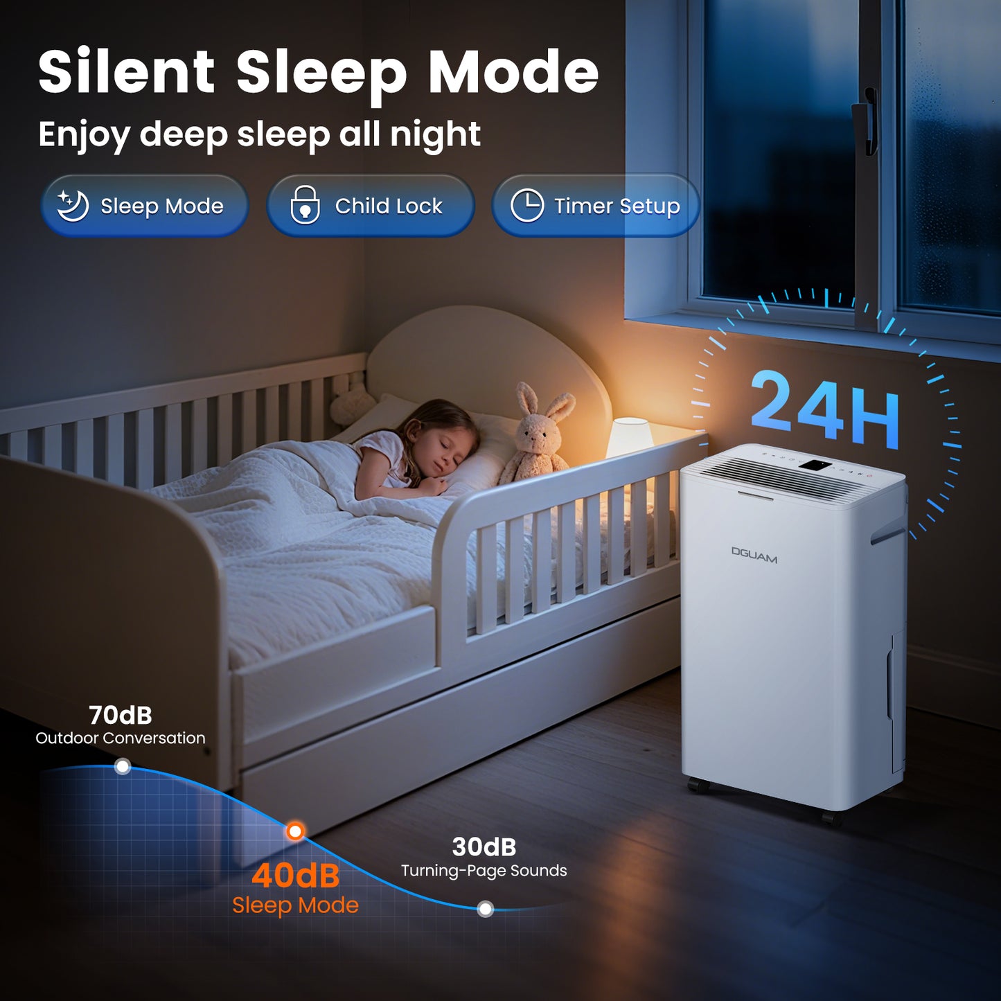 4500 Sq.Ft Dehumidifier, DGUAM 80 Pint Dehumidifier for Basement with Drain Hose, Smart Dehumidifiers with Humidity Control, Energy-Efficient, Quiet, 3 Modes Dehumidifiers for Home, Bedroom, Garage